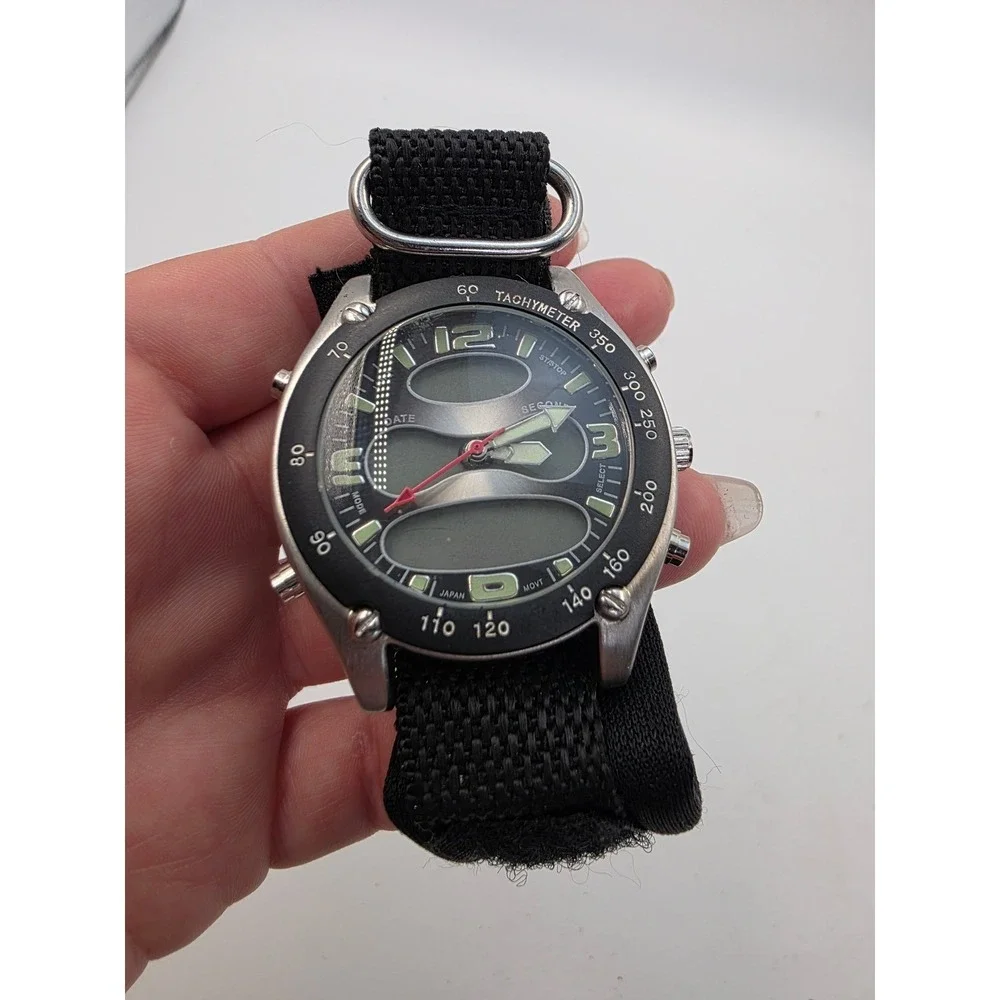 Athletic Works Mens Ana-Digi Watch‎ Black Nylon Strap 3ATM Water Resistant 3338